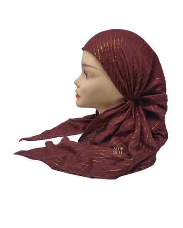 SG CS-03BGY Burgundy Golden Lurex Stripes Cotton Adjustable Pre-Tied Bandanna myselflingerie.com